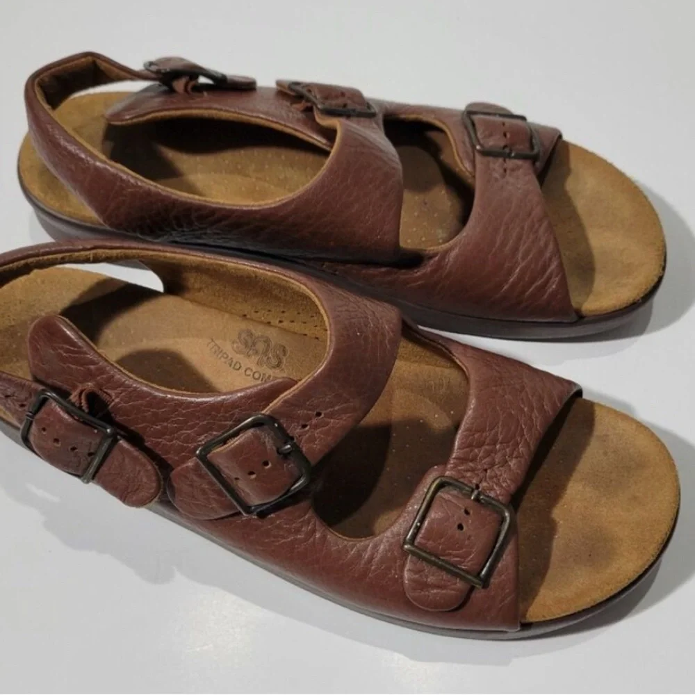 SAS Brown Leather Adjustable Buckle Women's Sandals - Picture 2 of 3
